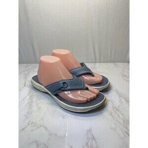 Clarks Brinkley Jass Blue Gray Women SZ 9M Slip On Sandals Casual Summer Outdoor